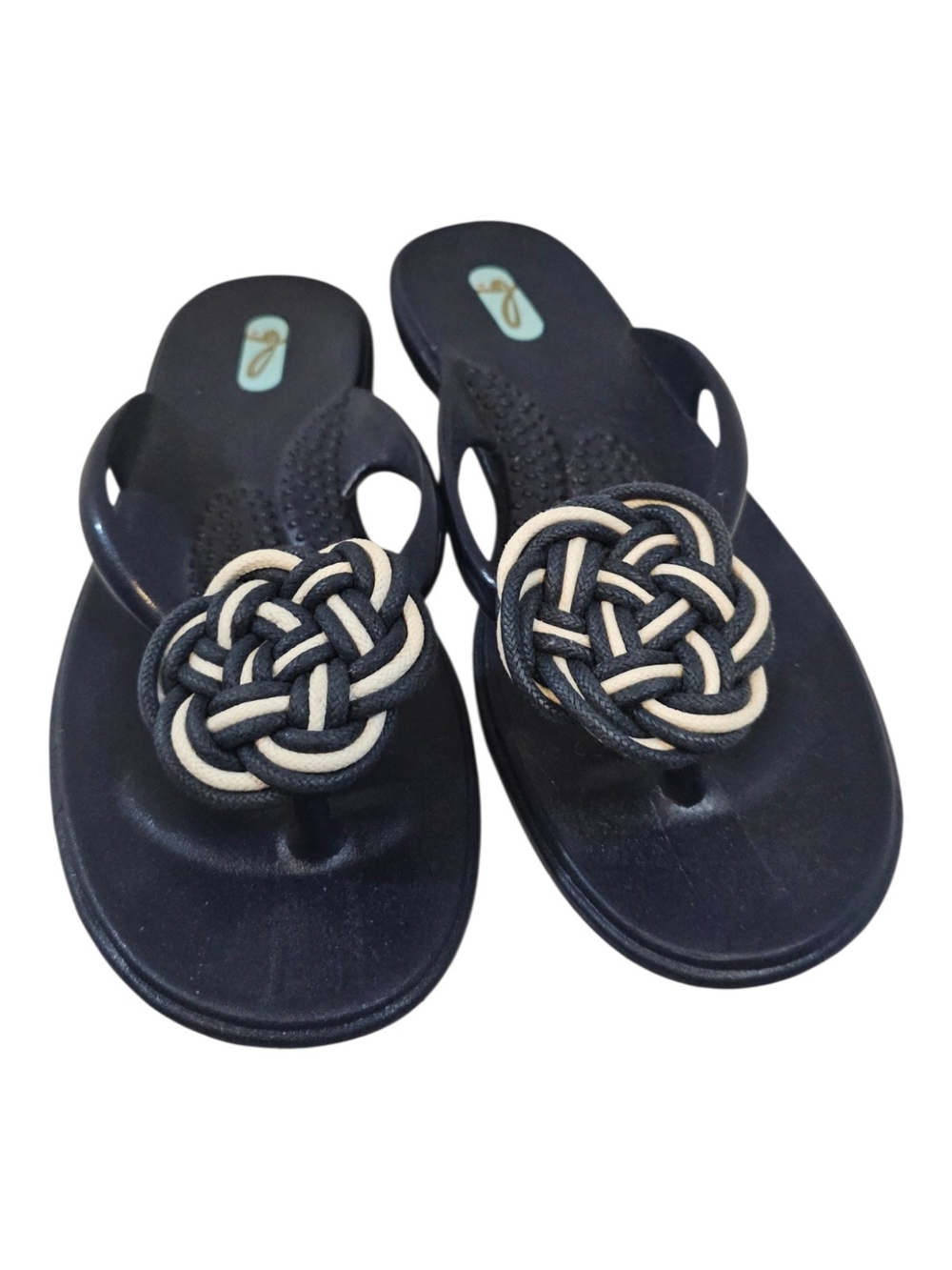 OKA b. Blue and Cream Knotted Toe Flip Flop Sandals Women's M